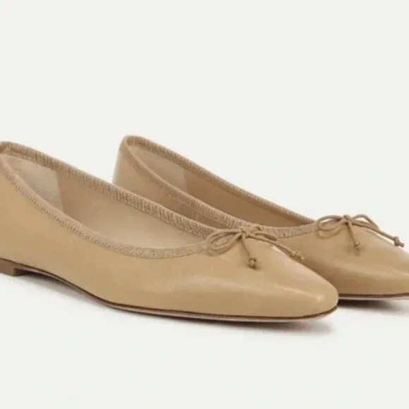 Veronica Beard Size 7 M Catherine Leather Ballet Flat Tan With Bow - Picture 1 of 8
